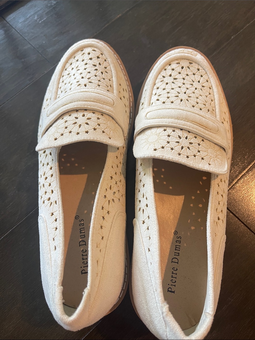 Pierre Dumas Cream Perforated Slip-On Loafers - Picture 6 of 8